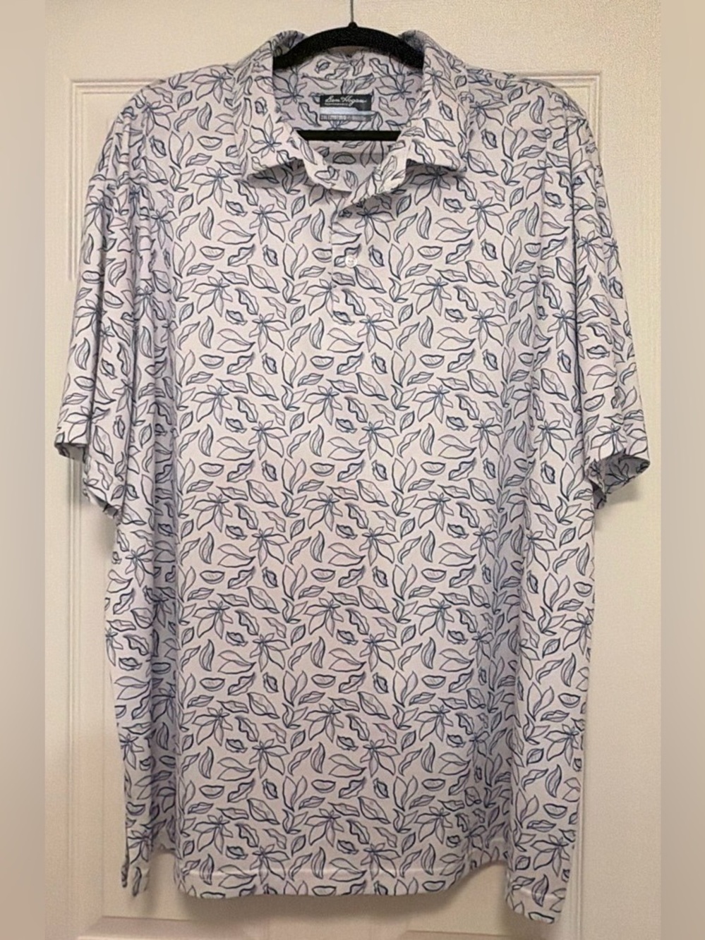 Ben Hogan White Polo with Navy Leaf Print